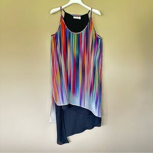 Artsy Asymmetric Dress Sheer Overlay Women 8 Midi Boho Flowy Colorful Lagenlook